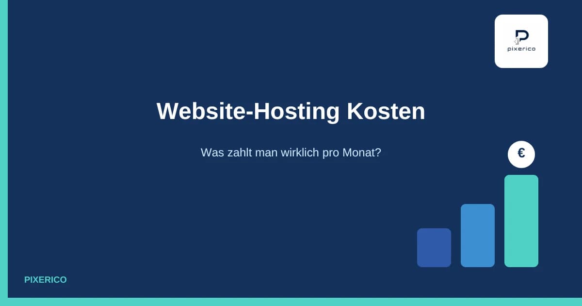 Website-Hosting Kosten: Euro-Icon mit ansteigenden Balken auf pixerico-Blau