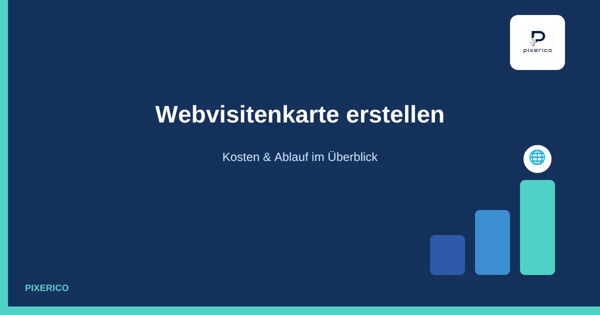 Webvisitenkarte erstellen lassen: Globus-Icon mit ansteigenden Balken auf pixerico-Blau