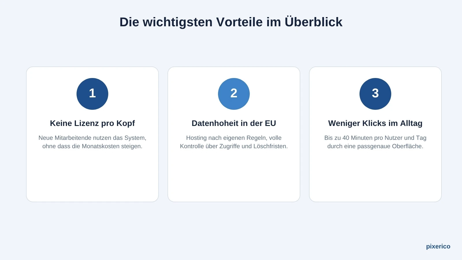 Wichtige Vorteile einer individuellen CRM-Entwicklung als Icon-Übersicht: Kosten, Datenhoheit, Effizienz